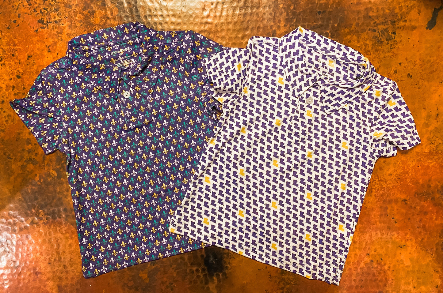 Boys Mardi Gras Fleur-de-Lis Performance Polo | Purple, Green & Gold