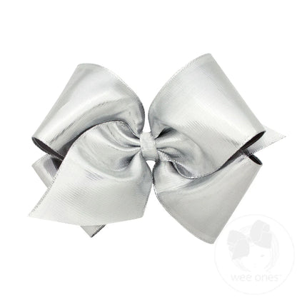 Metallic Overlay Girls Hair Bow – Silver – Wee Ones™