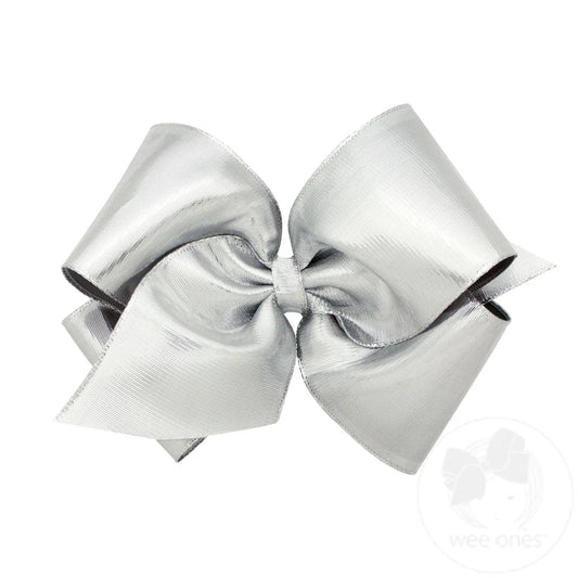 Metallic Overlay Girls Hair Bow – Silver – Wee Ones™