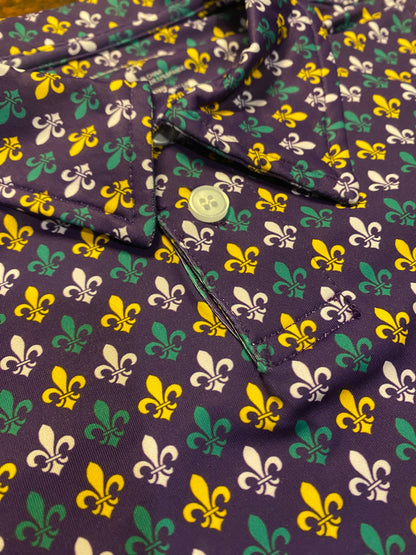 Boys Mardi Gras Fleur-de-Lis Performance Polo | Purple, Green & Gold