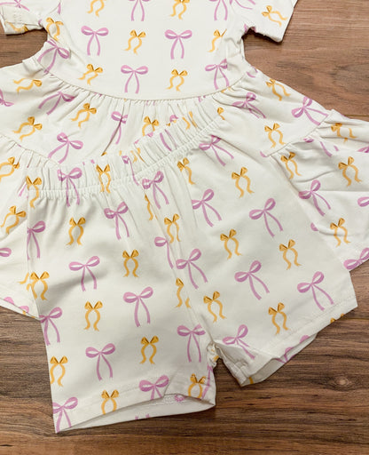 Put a Bow On It! Twirl Dress & Biker Shorts Set – Purple & Gold