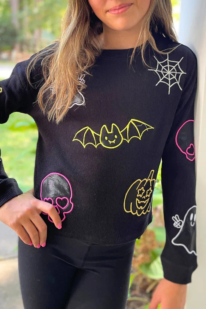 Spooky Appliqué Top-Glitter Halloween Long Sleeve