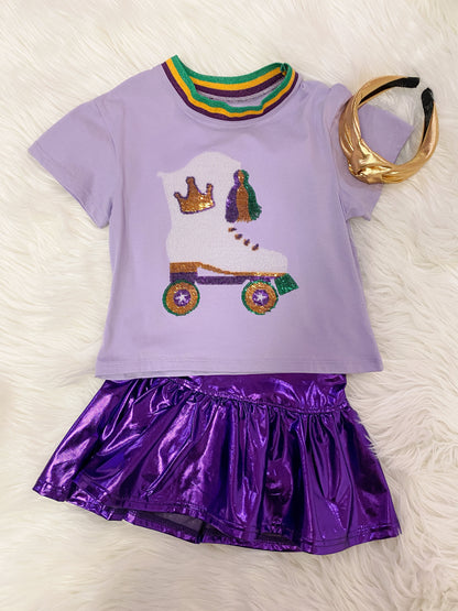 Slick Metallic Gathered Skort in Purple