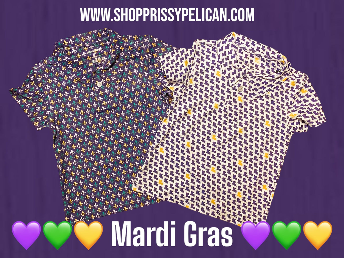 Boys Mardi Gras Fleur-de-Lis Performance Polo | Purple, Green & Gold