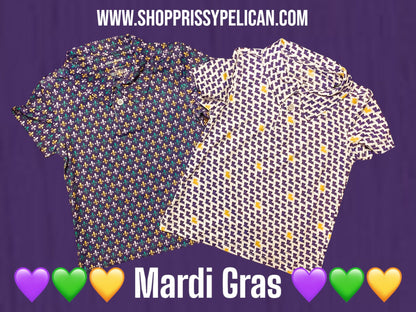 Boys Mardi Gras Fleur-de-Lis Performance Polo | Purple, Green & Gold