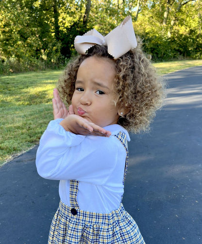 Grosgrain Hair Bow with Scalloped Edge – Oatmeal