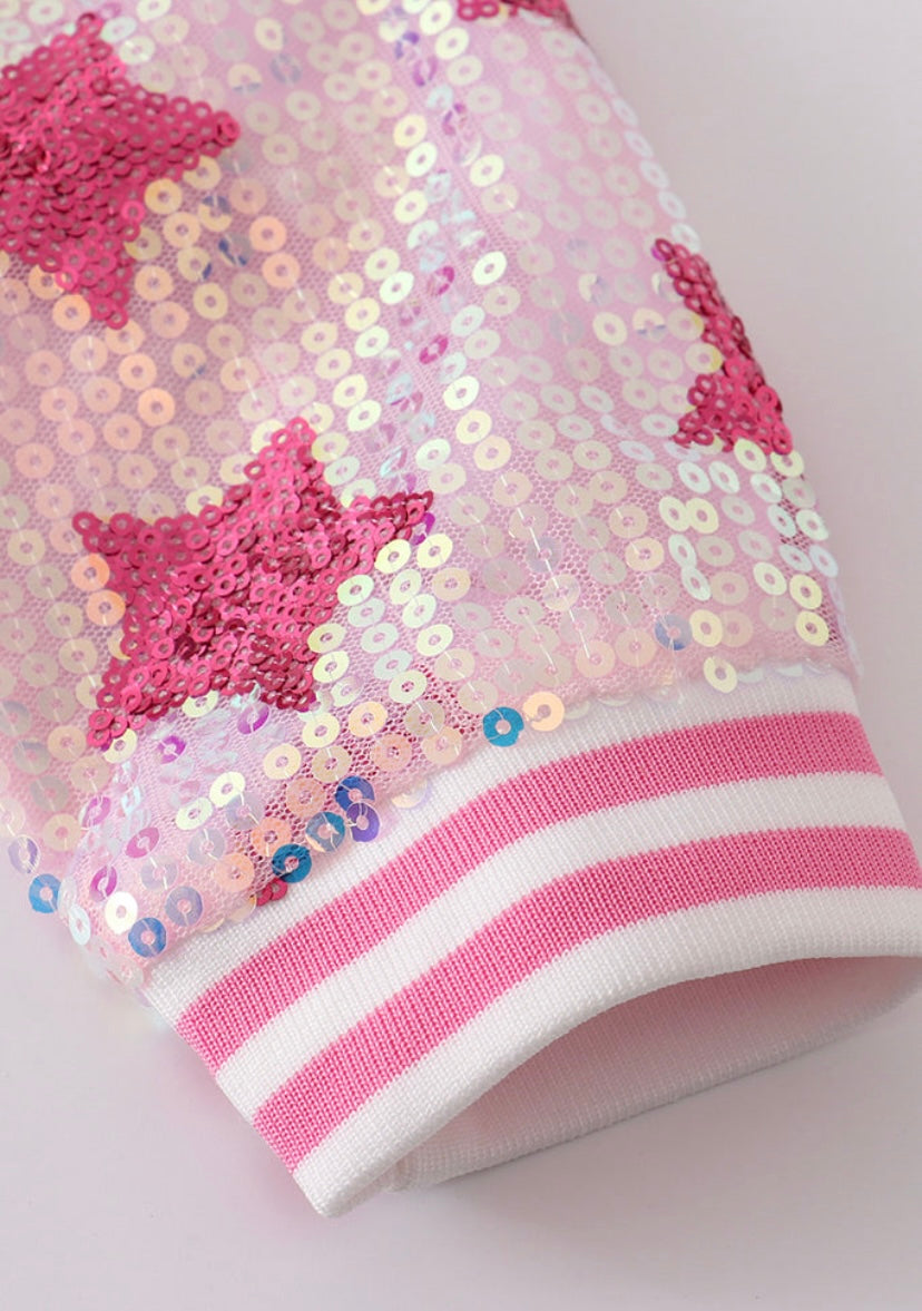 Pink star sequin girl bomber jacket