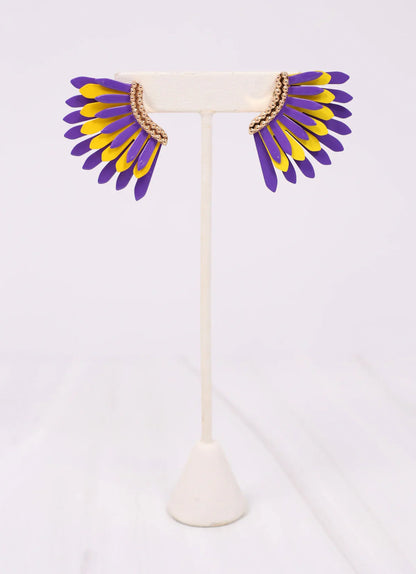 Fernie Metal Fan Earring PURPLE YELLOW
