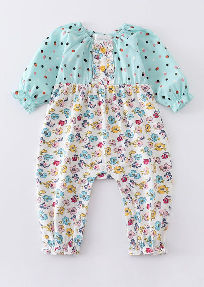 Platinum Mint Floral Romper – Sweet Baby Girl Outfit