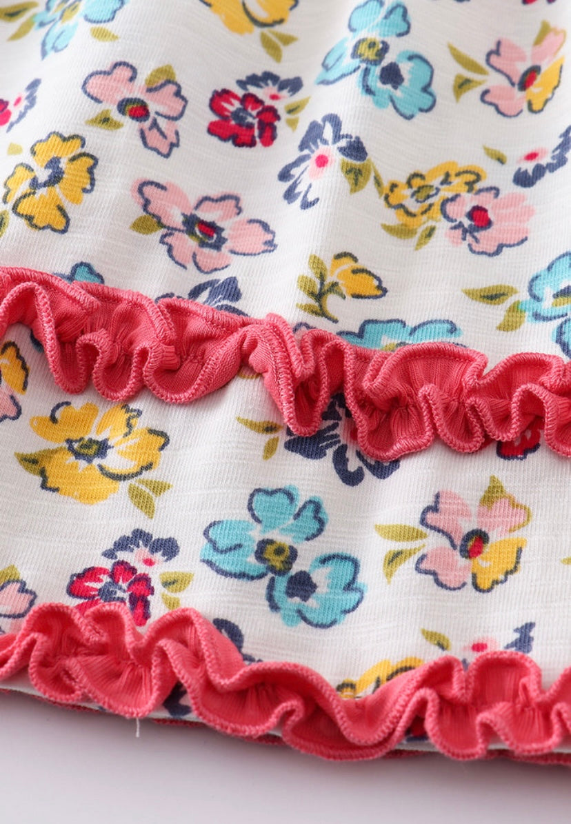 Platinum Floral Print Ruffle Dress – Girls Boutique Outfit