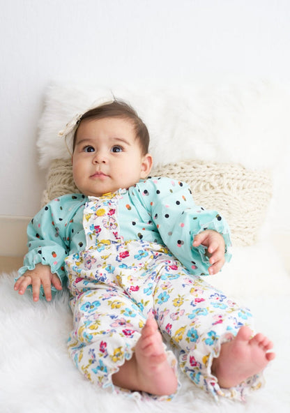 Platinum Mint Floral Romper – Sweet Baby Girl Outfit