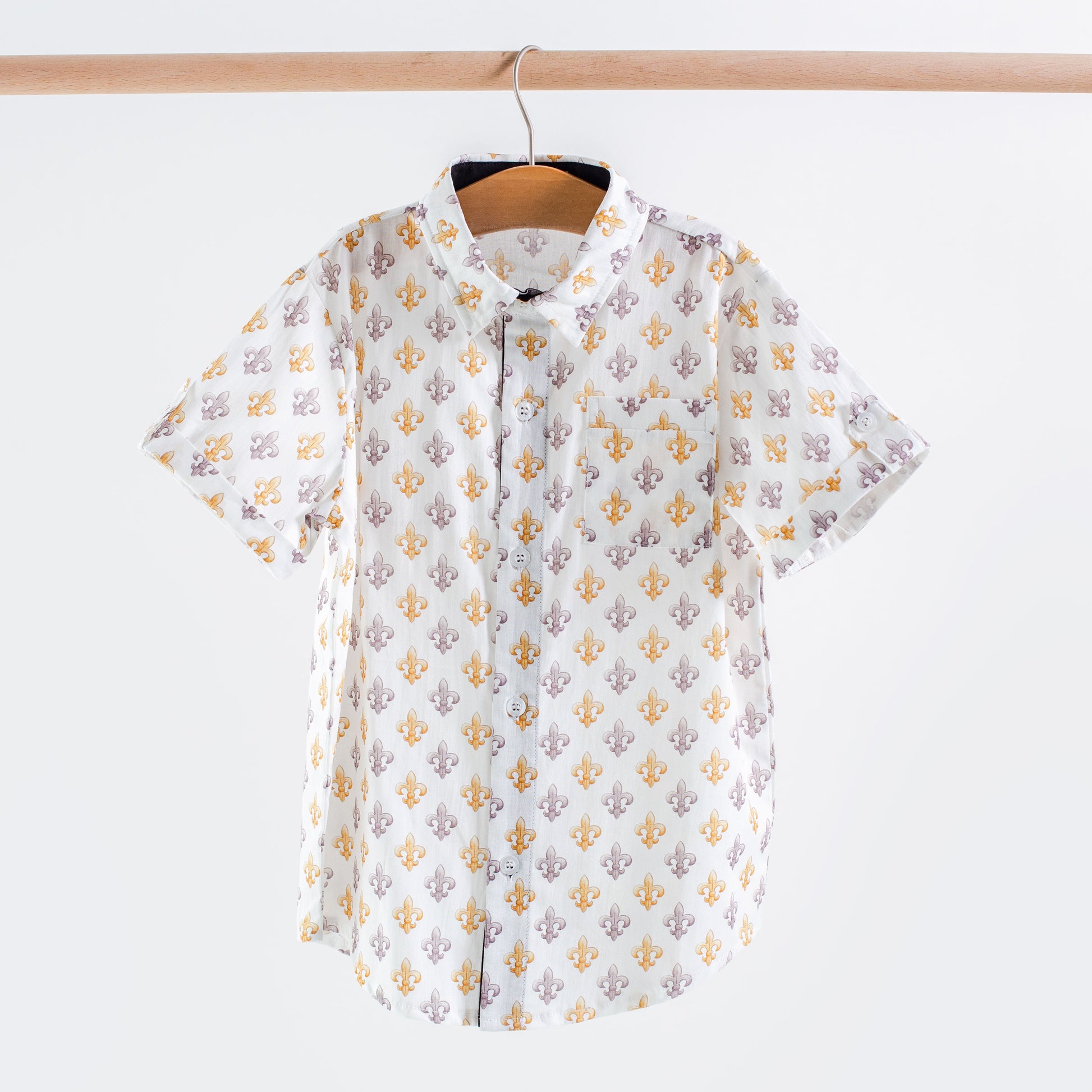 Black and Gold Fleur de Lis Short Sleeve Collared Shirt-Rogue Magnolia Custom Designs