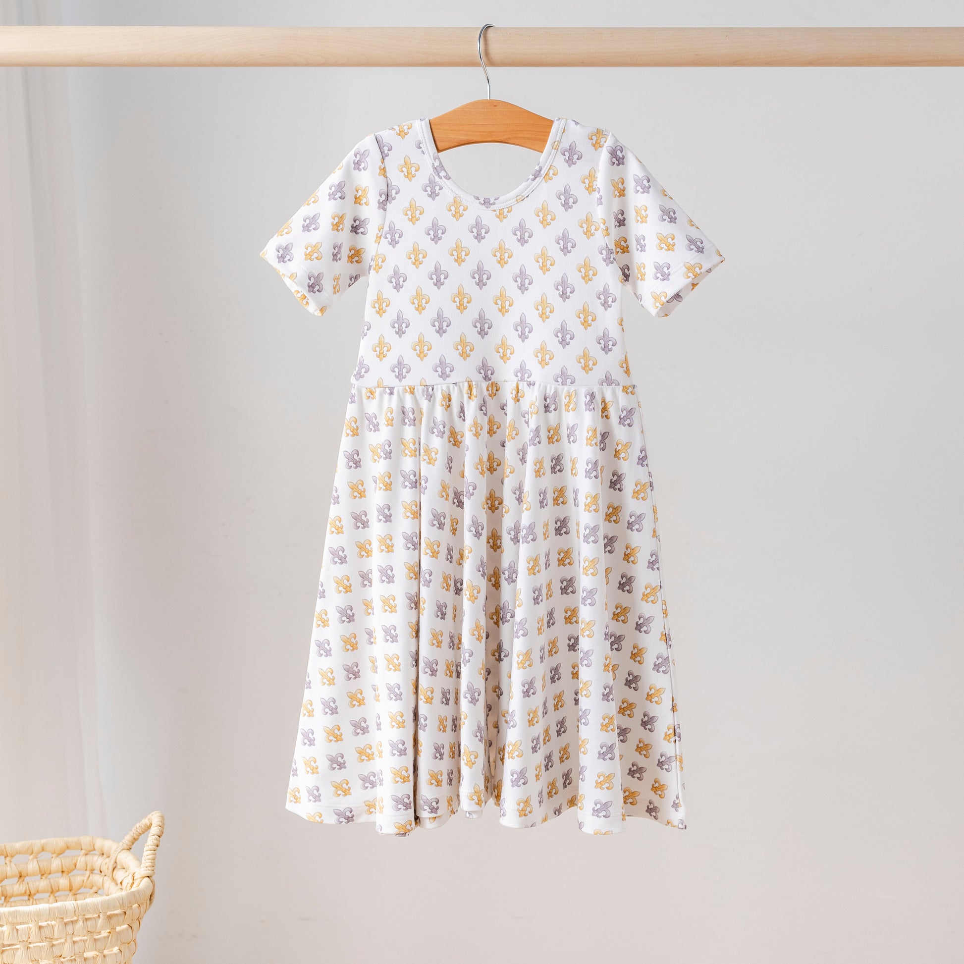 Black and Gold Fleur de Lis Organic Cotton Dress for Kids-Rogue Magnolia Custom Designs