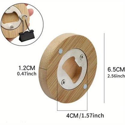 Round Magnetic Bamboo Bottle Opener-Rogue Magnolia Custom Designs