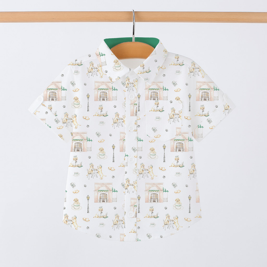 Powdered Sugar & Puppies Kids Short Sleeve Collared Shirt-Rogue Magnolia Custom Designs