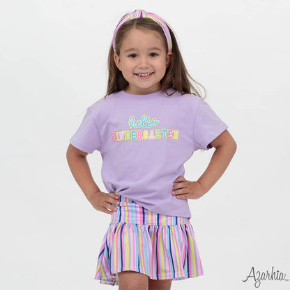 Hello Kindergarten Lavender Girls Boxy Tee – Back to School Shirt