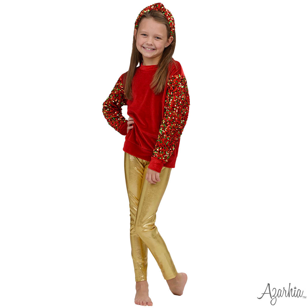 Sequin Sleeve Red Velvet Christmas Sweatshirt for Girls