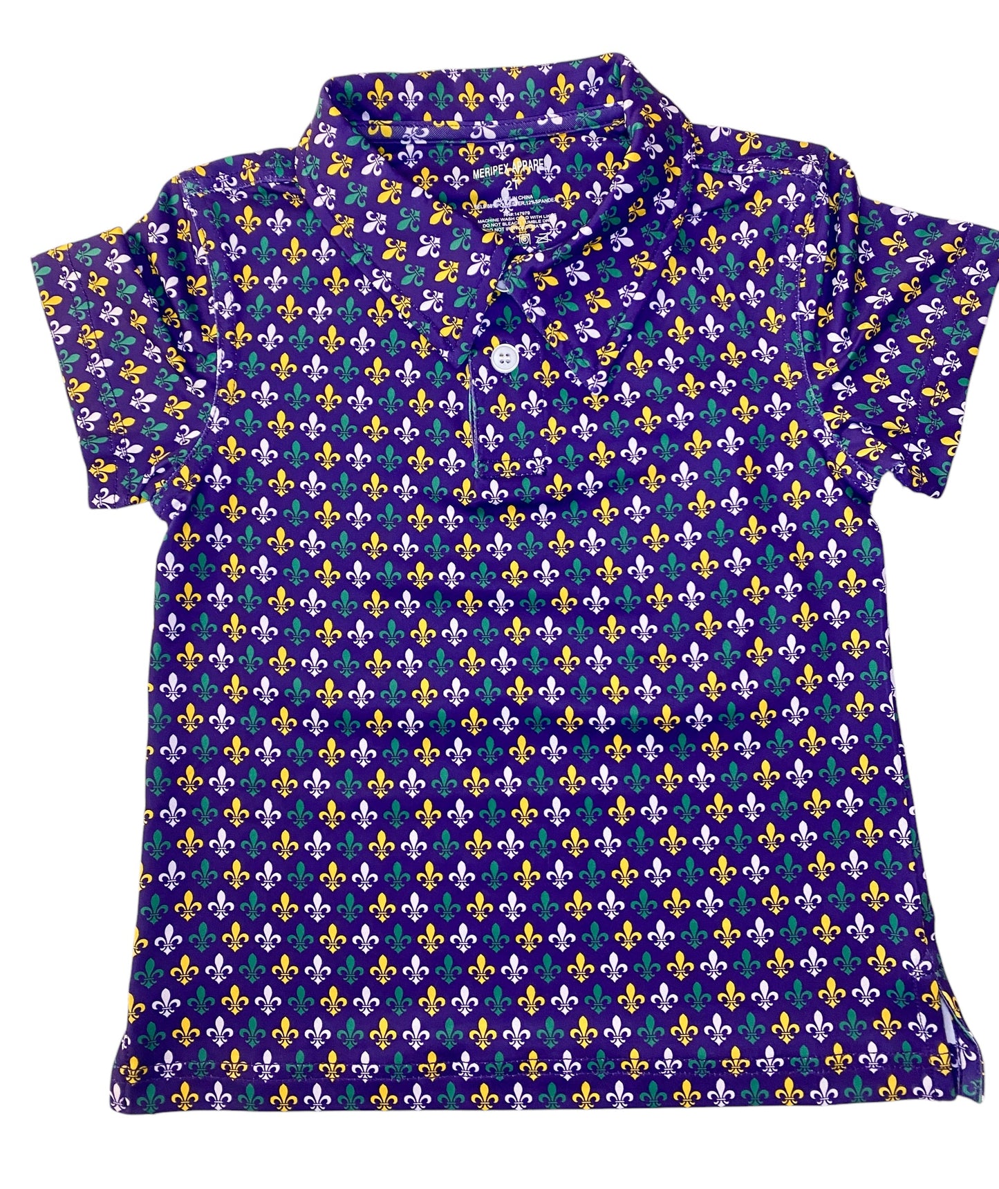 Boys Mardi Gras Fleur-de-Lis Performance Polo | Purple, Green & Gold