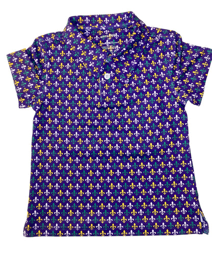 Boys Mardi Gras Fleur-de-Lis Performance Polo | Purple, Green & Gold