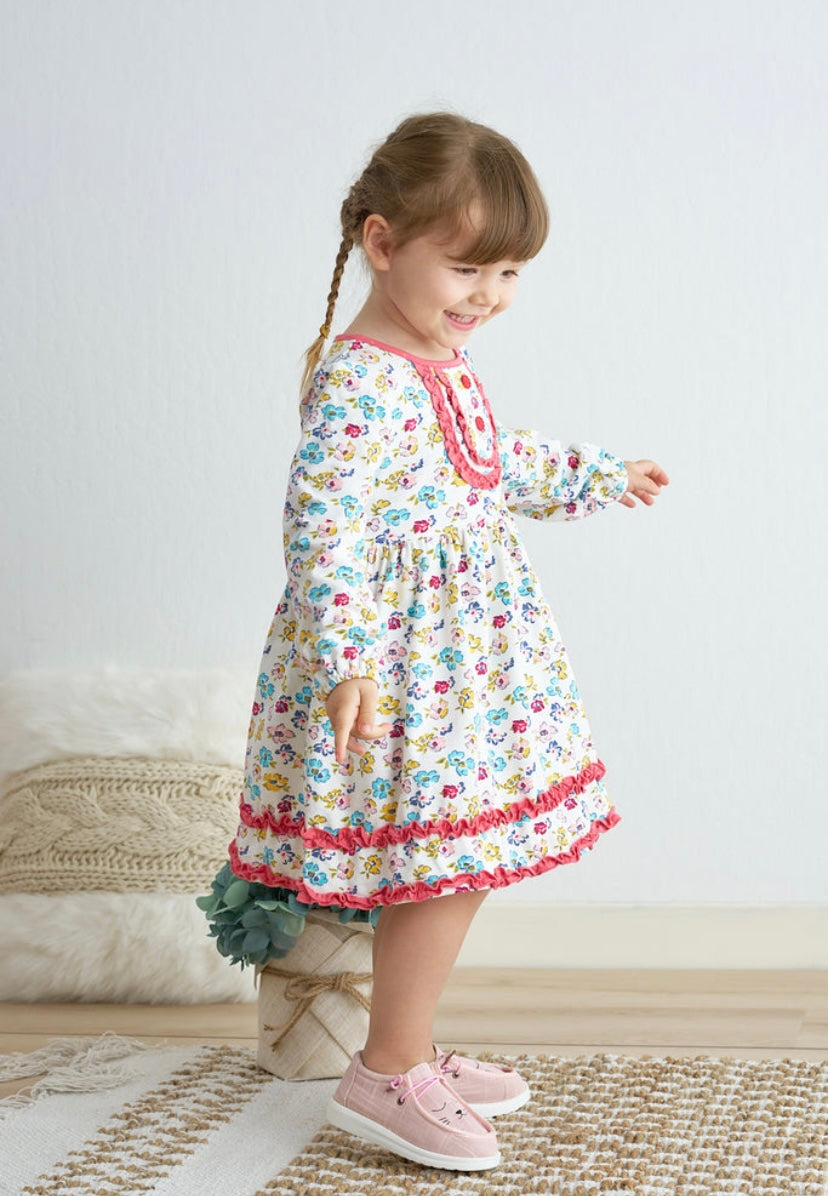 Platinum Floral Print Ruffle Dress – Girls Boutique Outfit
