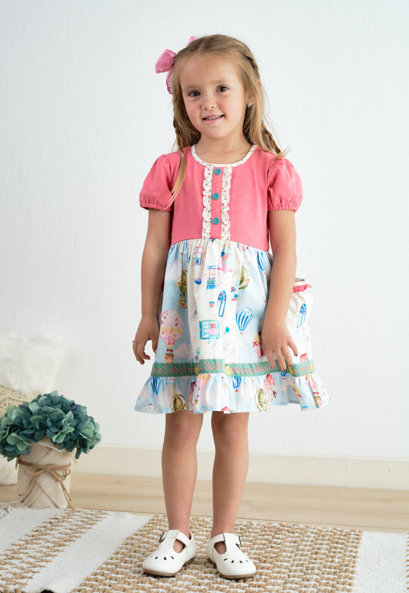 Platinum Hot Air Balloon Dress – Girls Boutique Puff Sleeve Dress