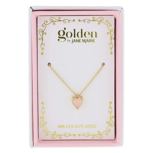 Kids 14" 18K Yellow Gold Plated Mini Pink Heart Necklace, 3" Ext