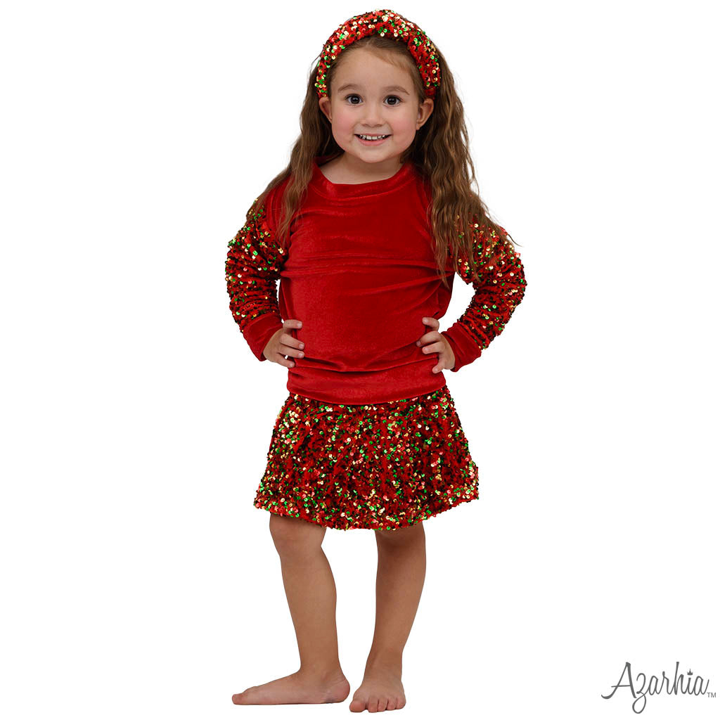 Sequin Sleeve Red Velvet Christmas Sweatshirt for Girls