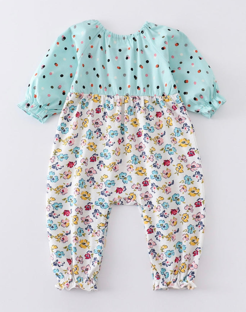 Platinum Mint Floral Romper – Sweet Baby Girl Outfit