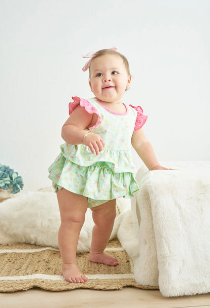 Platinum Star Print Bubble– Baby Girl Ruffle Outfit