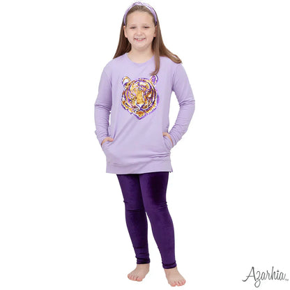 Lavender Tiger Sequin Tunic – Girls Long Sleeve Game Day Top