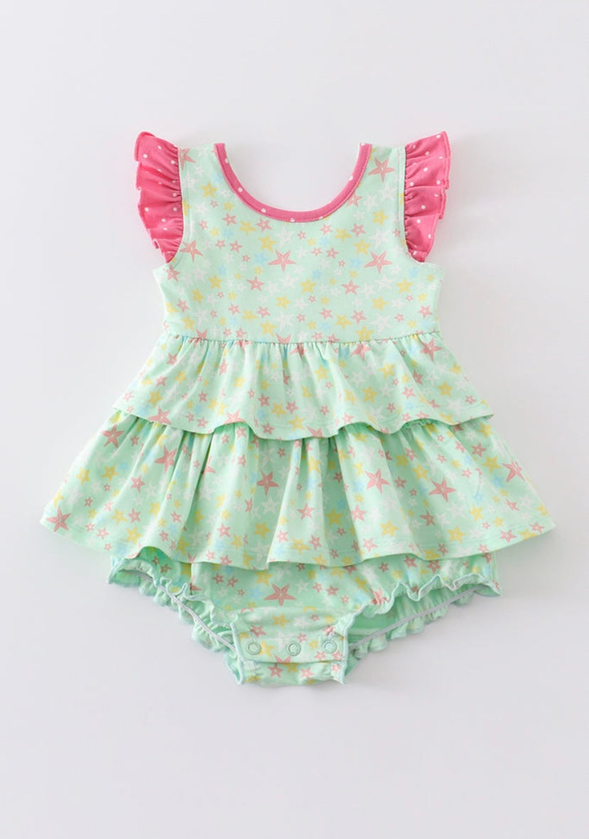 Platinum Star Print Bubble– Baby Girl Ruffle Outfit