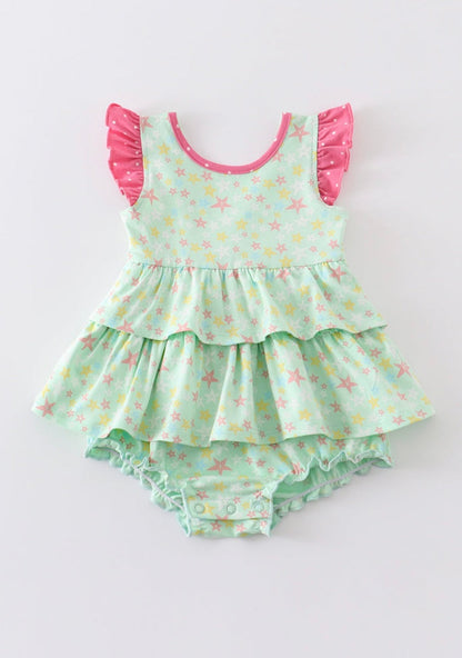 Platinum Star Print Bubble– Baby Girl Ruffle Outfit