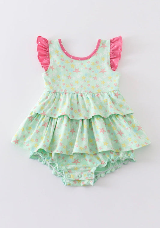 Platinum Star Print Bubble– Baby Girl Ruffle Outfit