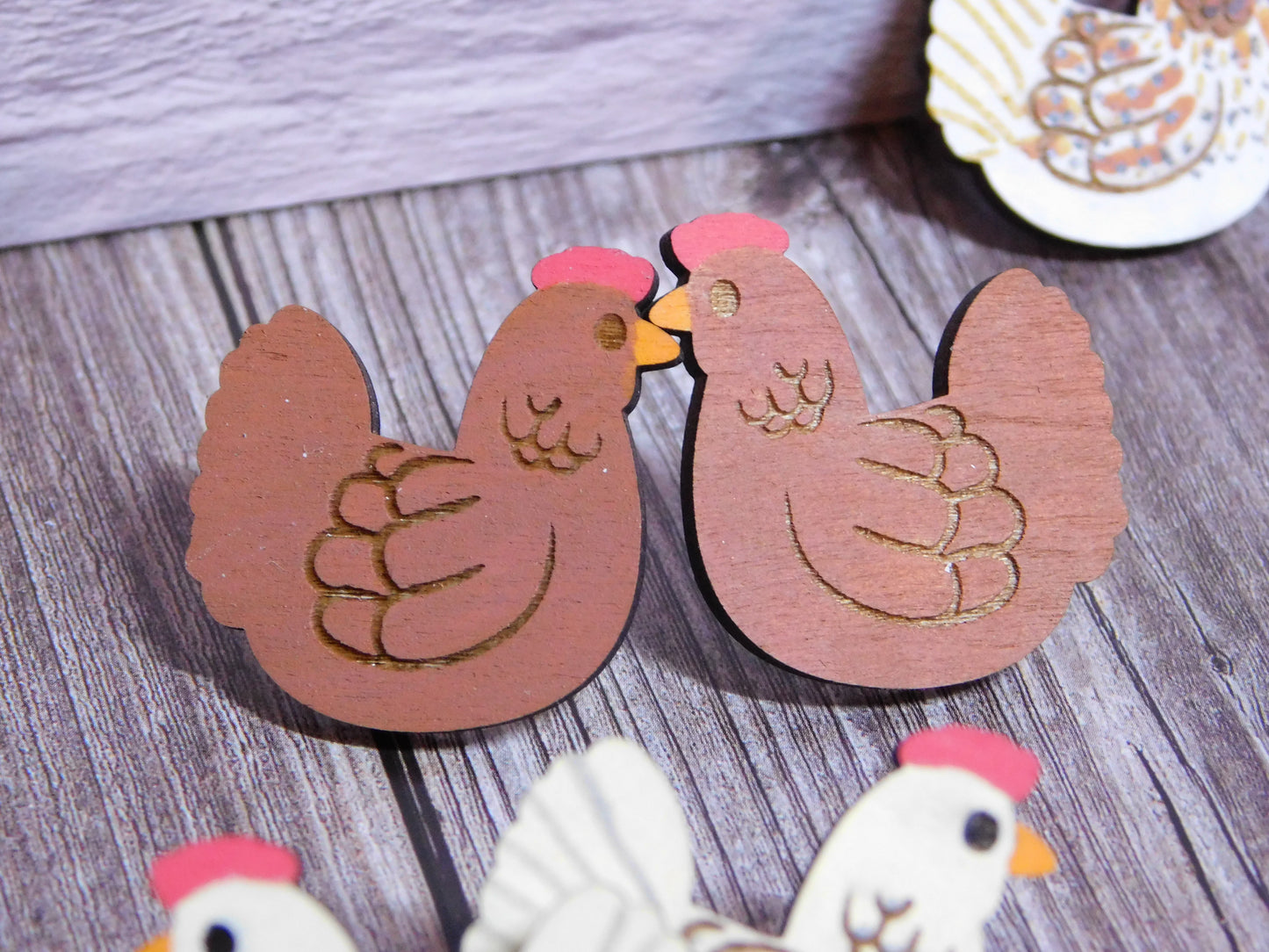 Chicken Stud Earrings-Rogue Magnolia Custom Designs