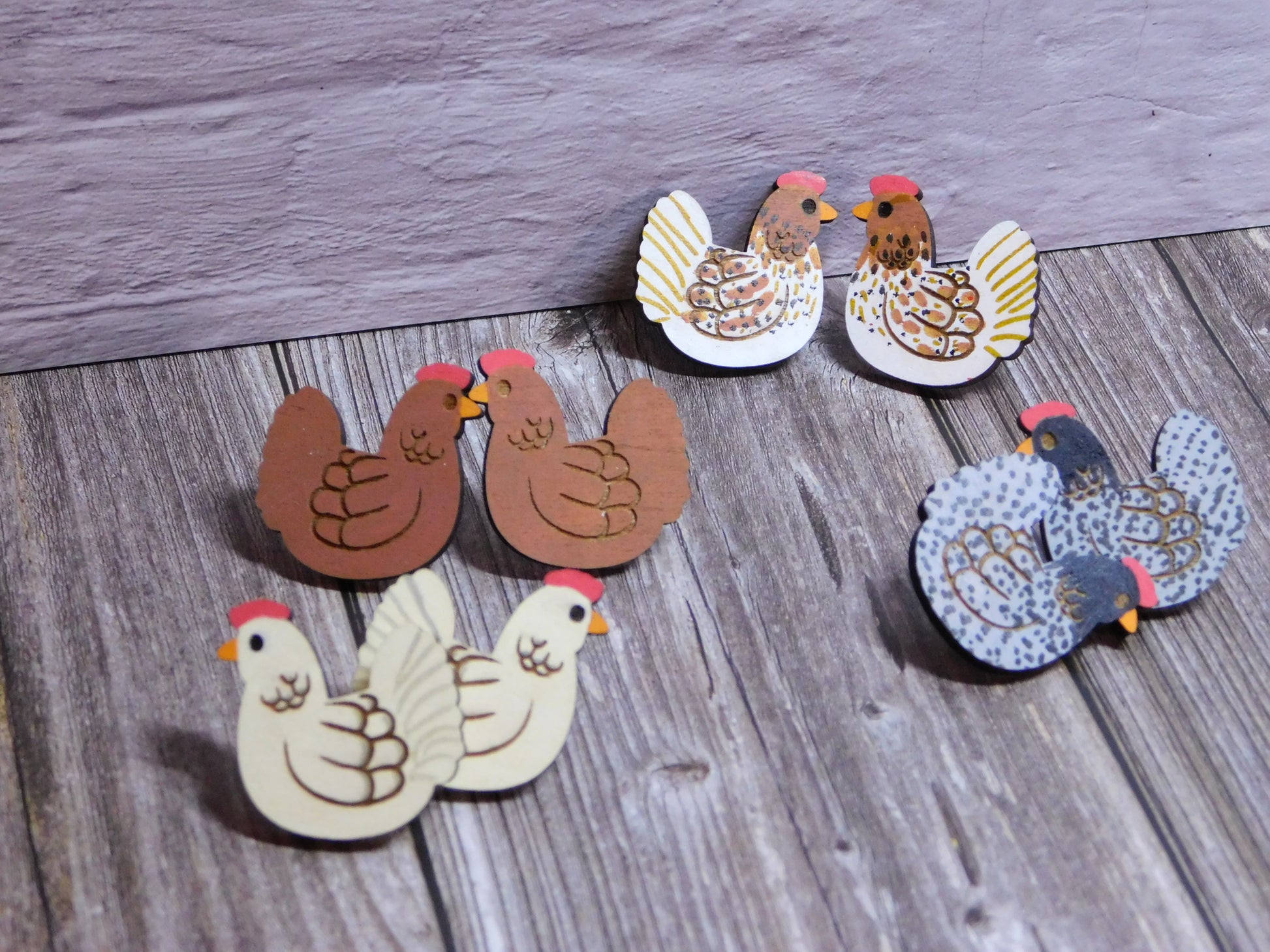 Chicken Stud Earrings-Rogue Magnolia Custom Designs