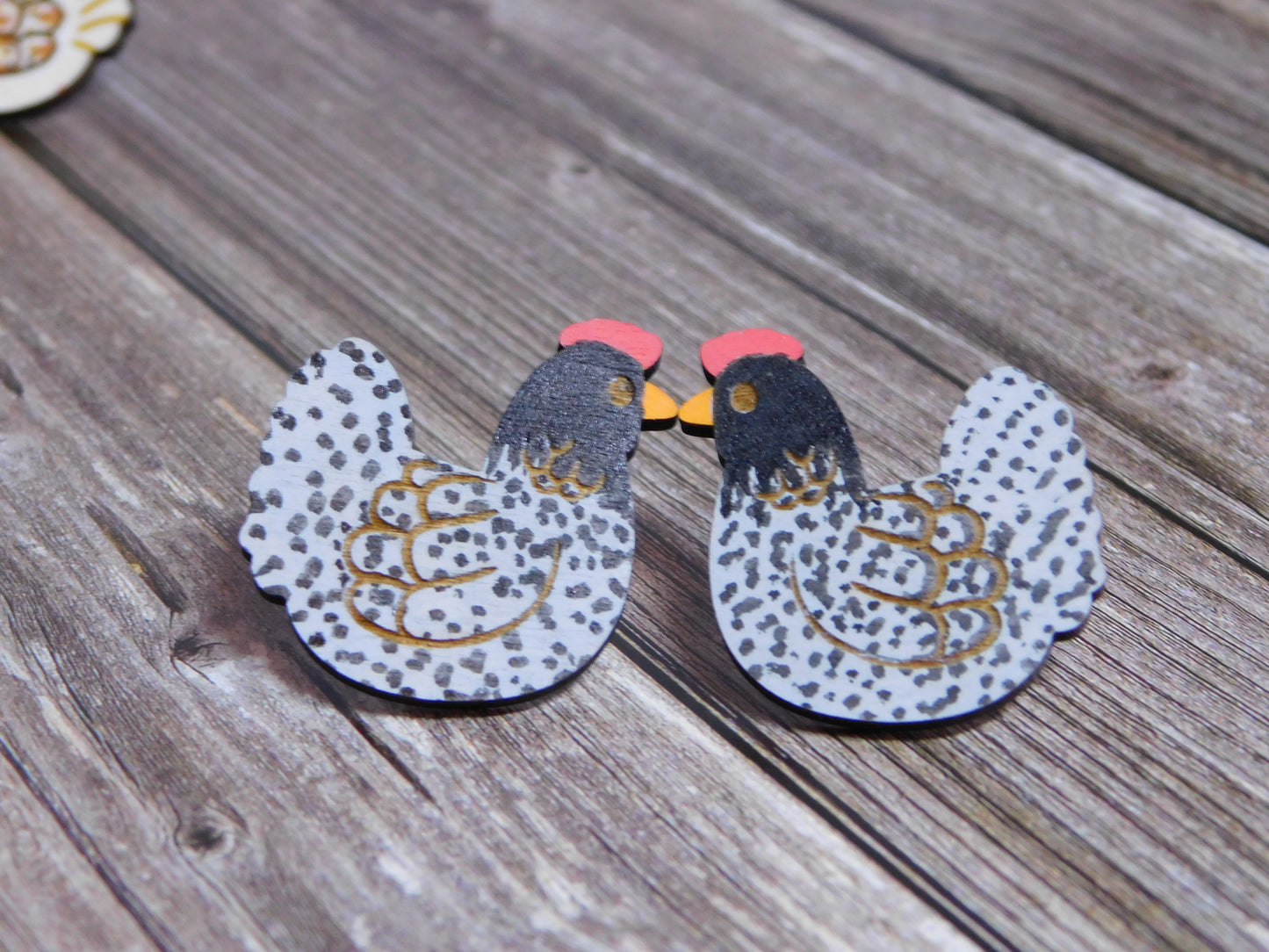 Chicken Stud Earrings-Rogue Magnolia Custom Designs