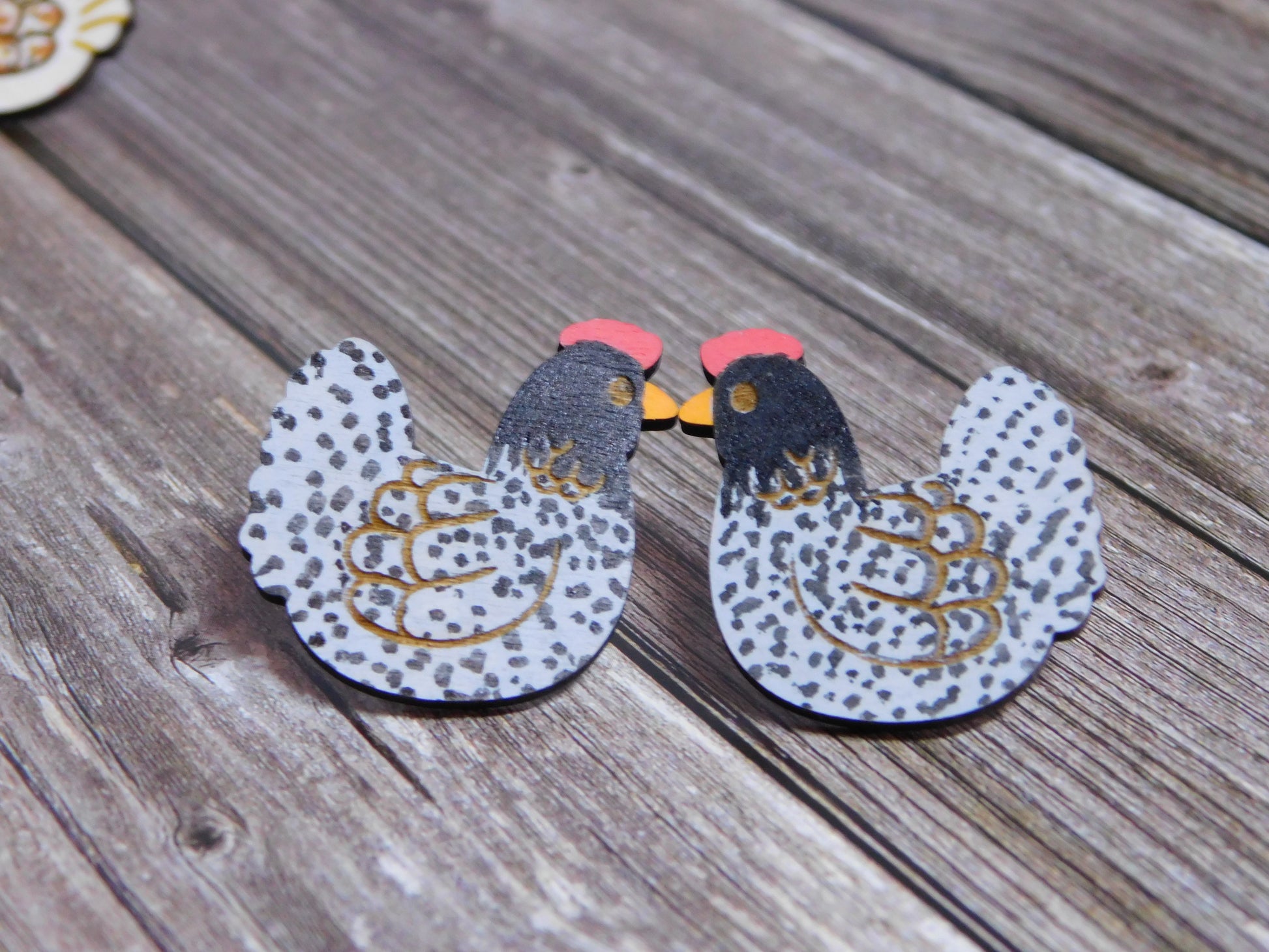 Chicken Stud Earrings-Rogue Magnolia Custom Designs