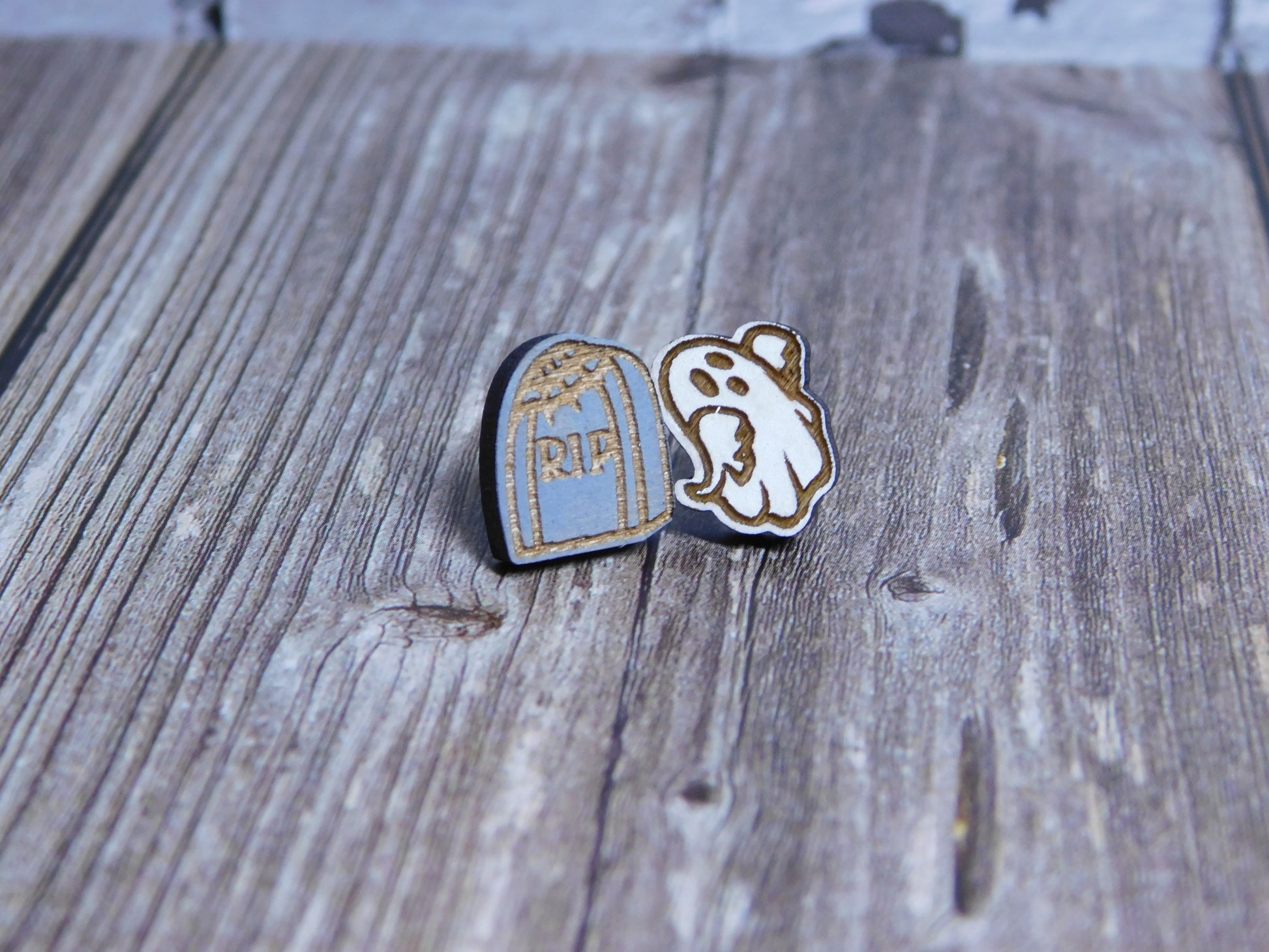 Ghost Headstone Stud Earrings-Rogue Magnolia Custom Designs