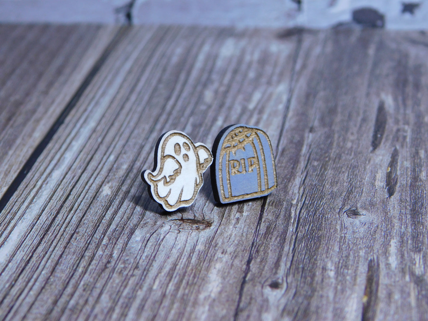 Ghost Headstone Stud Earrings-Rogue Magnolia Custom Designs