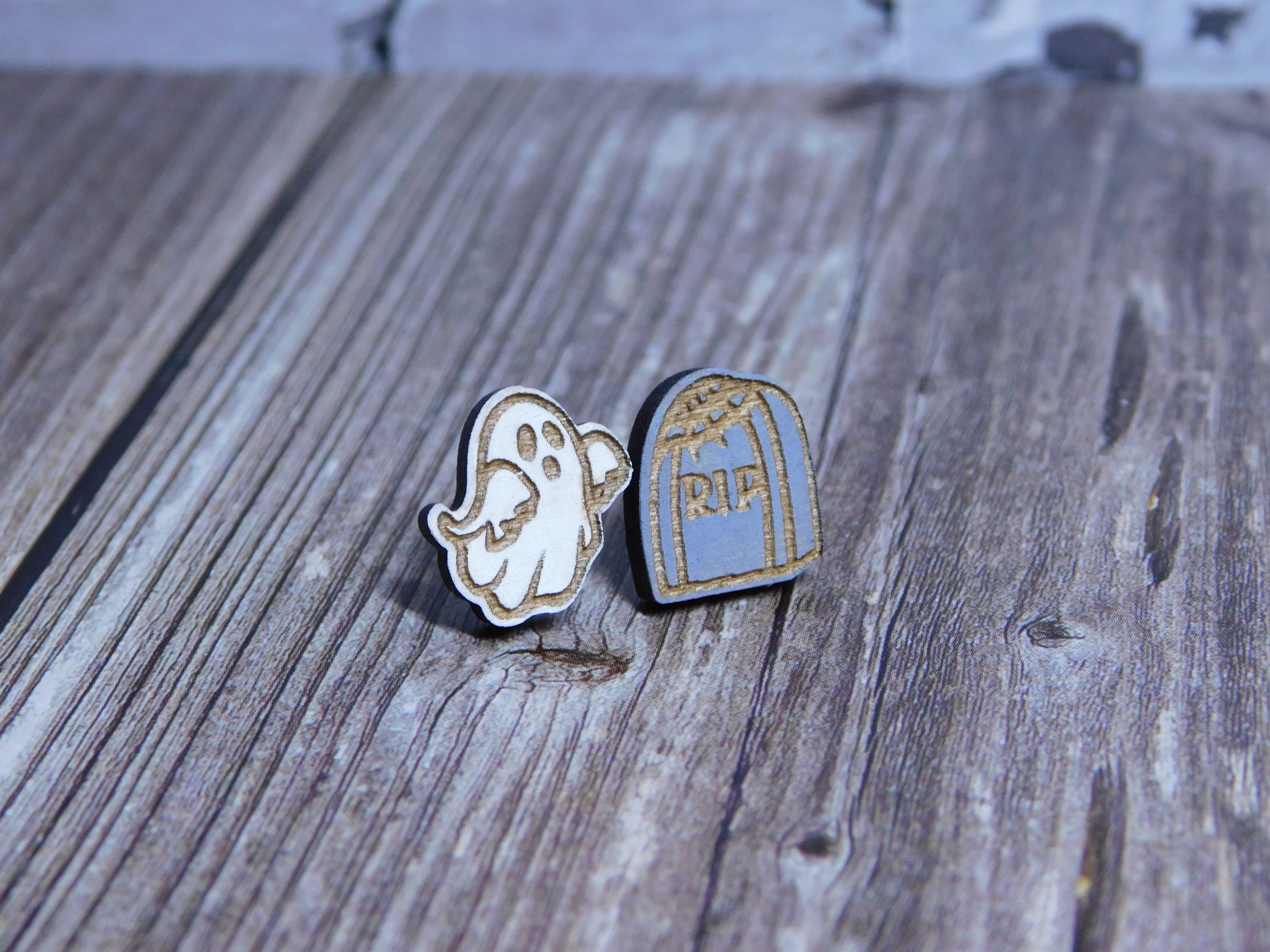 Ghost Headstone Stud Earrings-Rogue Magnolia Custom Designs