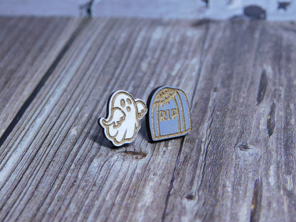 Ghost Headstone Stud Earrings-Rogue Magnolia Custom Designs