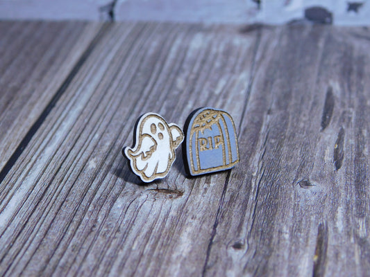 Ghost Headstone Stud Earrings-Rogue Magnolia Custom Designs