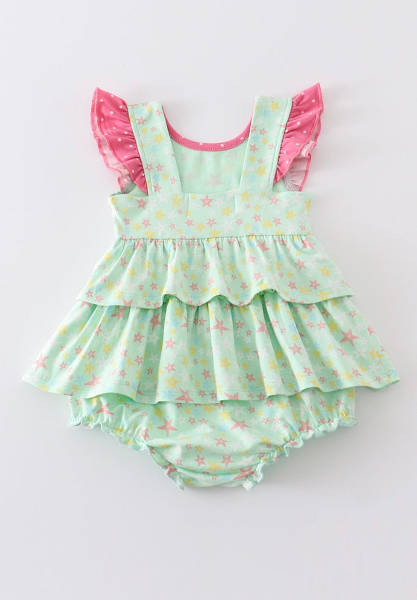 Platinum Star Print Bubble– Baby Girl Ruffle Outfit