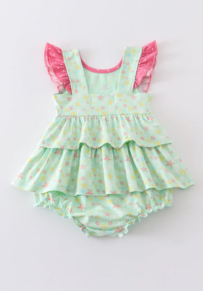 Platinum Star Print Bubble– Baby Girl Ruffle Outfit