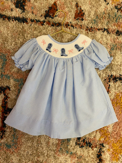 Boogie Dress– Smocked Cowgirl Boot Dress