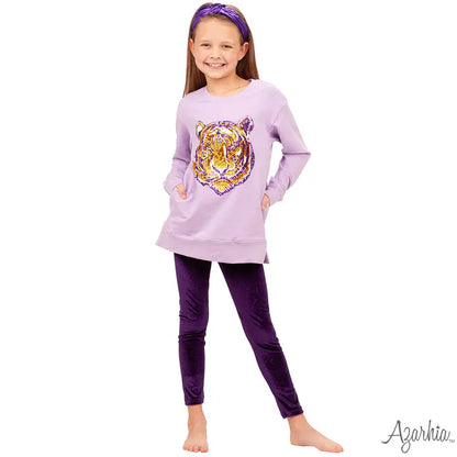 Lavender Tiger Sequin Tunic – Girls Long Sleeve Game Day Top