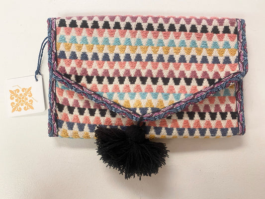 Boho Sunset Woven Jewelry Organizer – Travel Case With Black Tassel