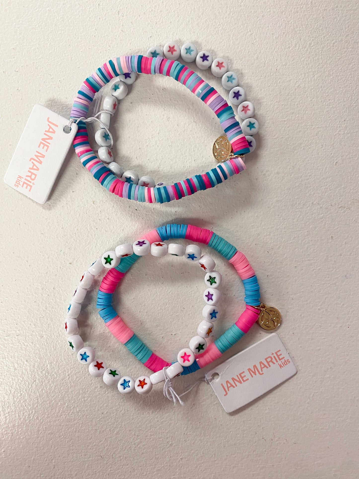 Kids Set of 2, Multi Rubber Disk with Star Beaded Bracelet