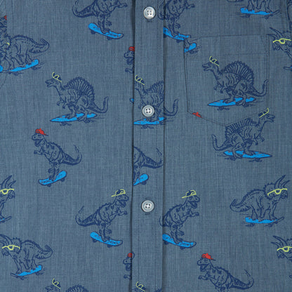 Skateboarding Dino Buttondown 2 Piece Set