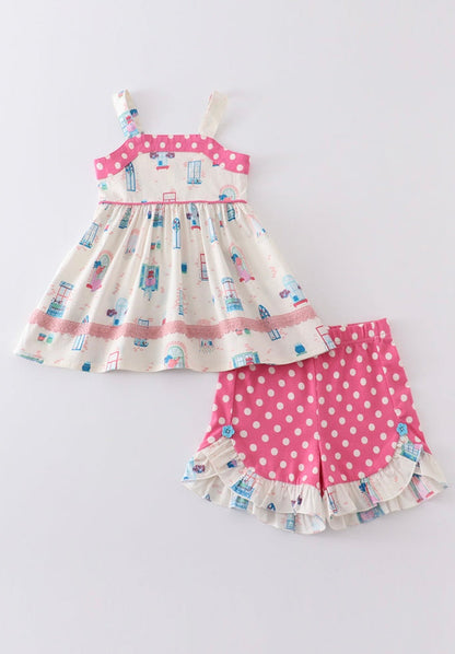 Platinum Balcony Strap Shorts Set– Playful Girls’ Summer Outfit